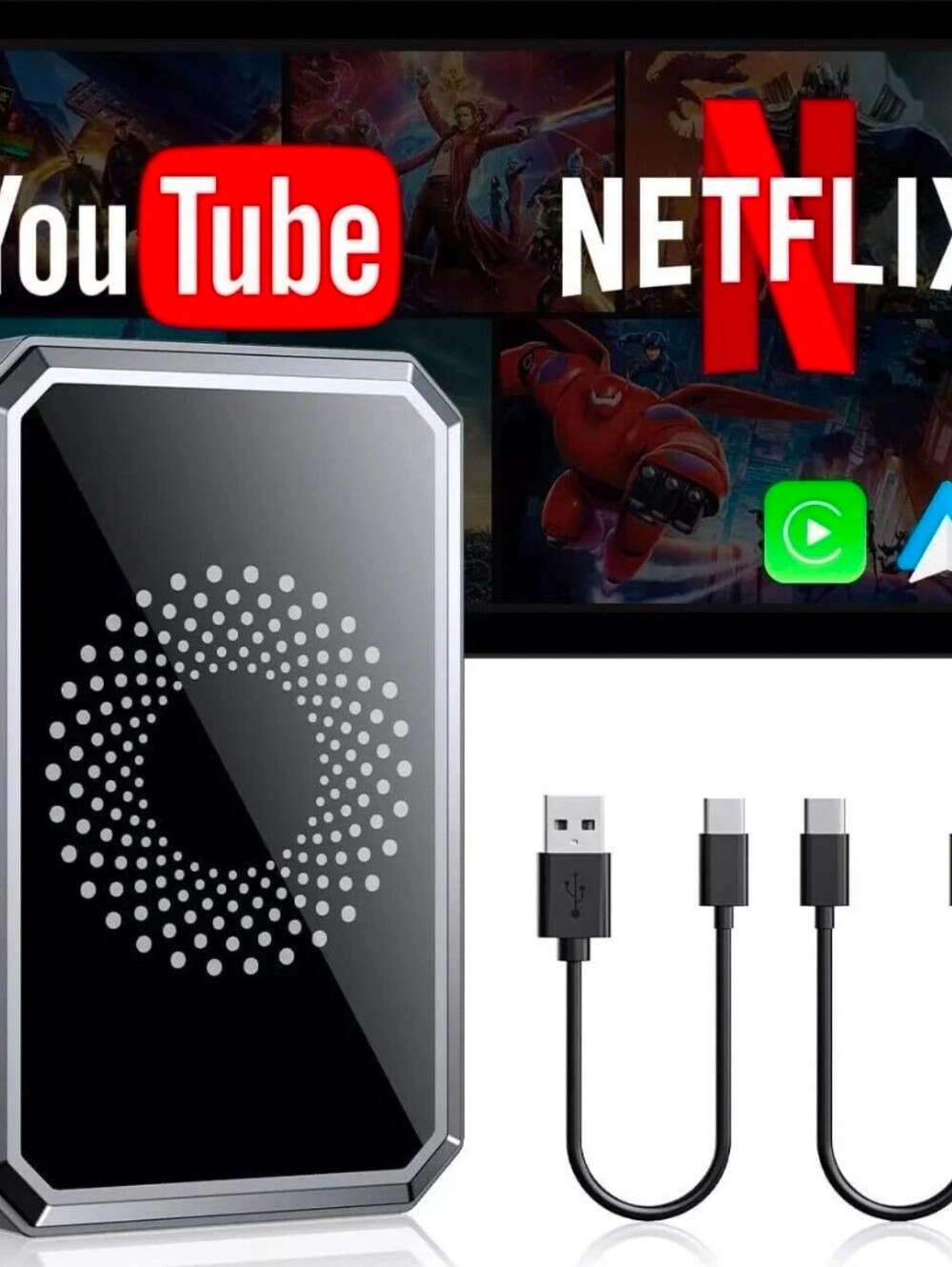 3 IN 1 Wireless CarPlay Android Auto Adapter AI Box for Car w/ Netflix YouTube